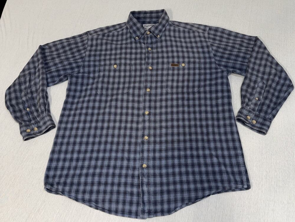 Carhartt Rugged Outdoor Wear Thick Plaid Flannel Button Up Shirt Size Large EUC